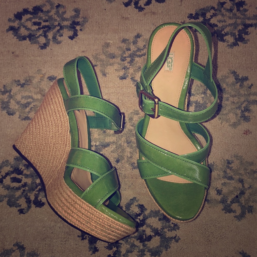 UGG Green Espadrille Wedge Sandals